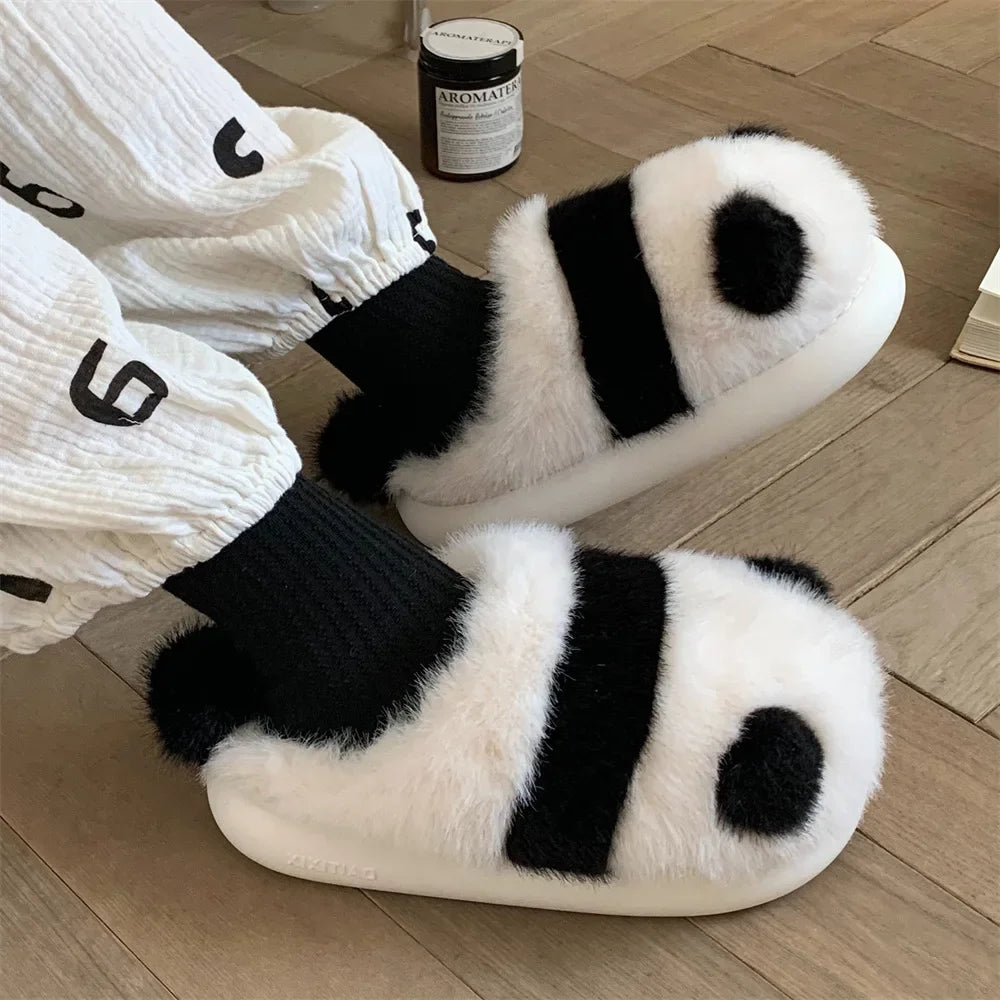 2023 New Winter Women's Plush Slippers Soft Cute Panda Baotou Cotton Shoes Thickened Warm Home Anti Slip Soft Sole Shoes Girl