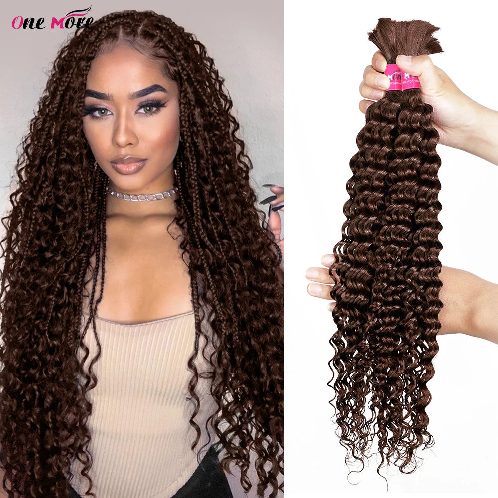 #4 Brown Bulk Human Hair For Braiding Chocolate Brown Deep Wave Human Hair Bundles No Weft Bundles For Women Hair Extensions