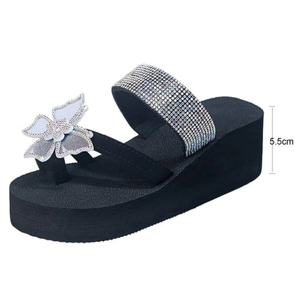 2023 Summer Women's Fashion Silver Rhinestone Flat Heel Sandals Bling Diamond Narrow Band Flip Flops Beach Casual Slippers Women