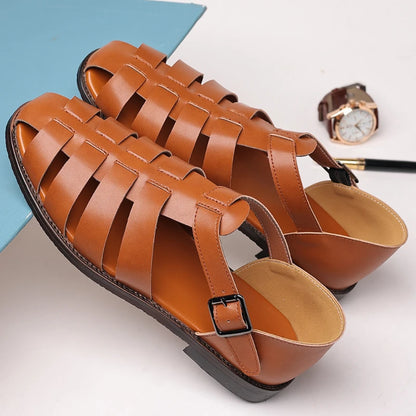 Summer New Men's Sandals High Quality Leather Roman Shoes Men Casual Beach Shoes Luxury Hollow Out sandalias Male Big Size 38-48