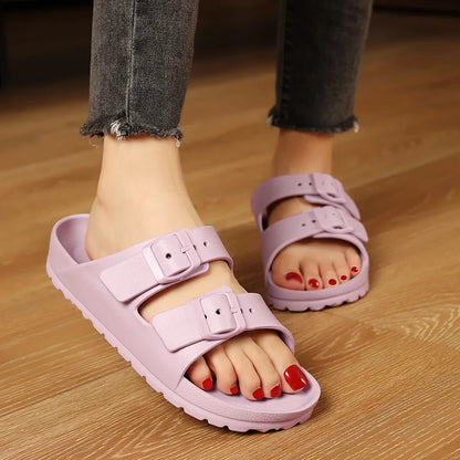 Summer flip-flops for men and women, wet-water net red beach sandals, INS trendy double button  buckle slippers casual shoes