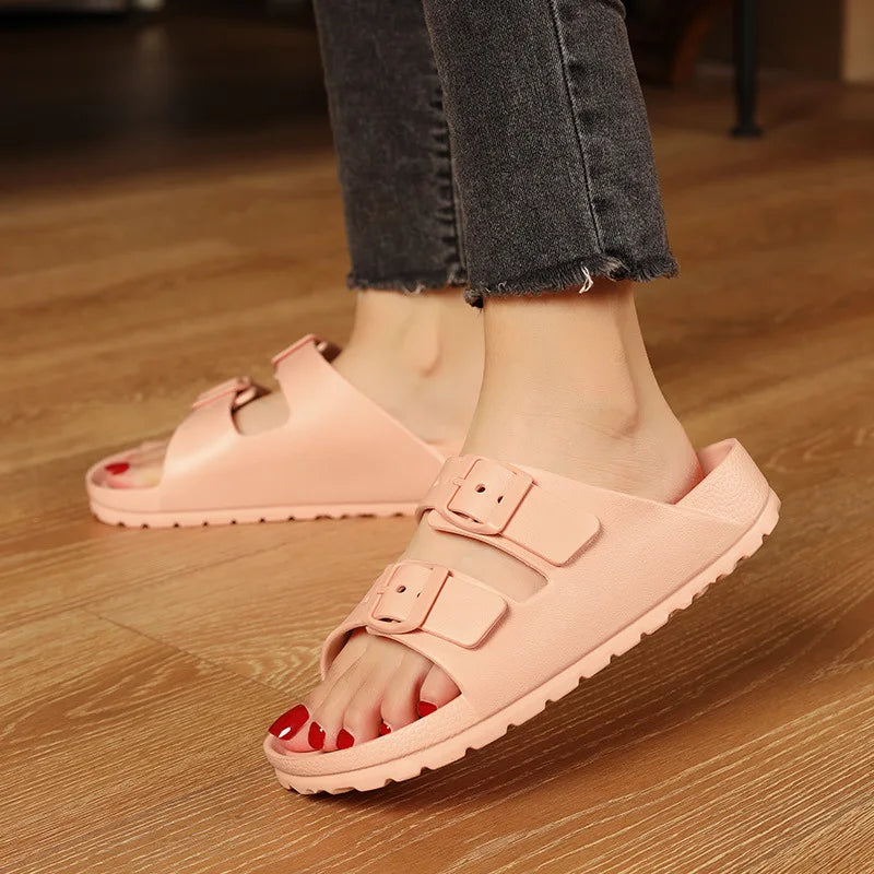 Summer flip-flops for men and women, wet-water net red beach sandals, INS trendy double button  buckle slippers casual shoes