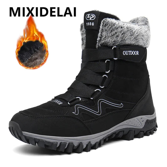 New Winter Men Snow Boots Fur Plush Warm Men Ankle Boots Plus Size Waterproof Men Boots Outdoor Non-Slip Hiking Boots Work Shoes