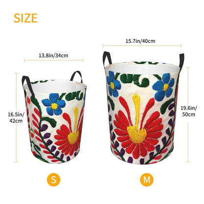 Custom Mexican Flowers Laundry Basket Foldable Clothes Hamper for Nursery Kids Toys Storage Bag