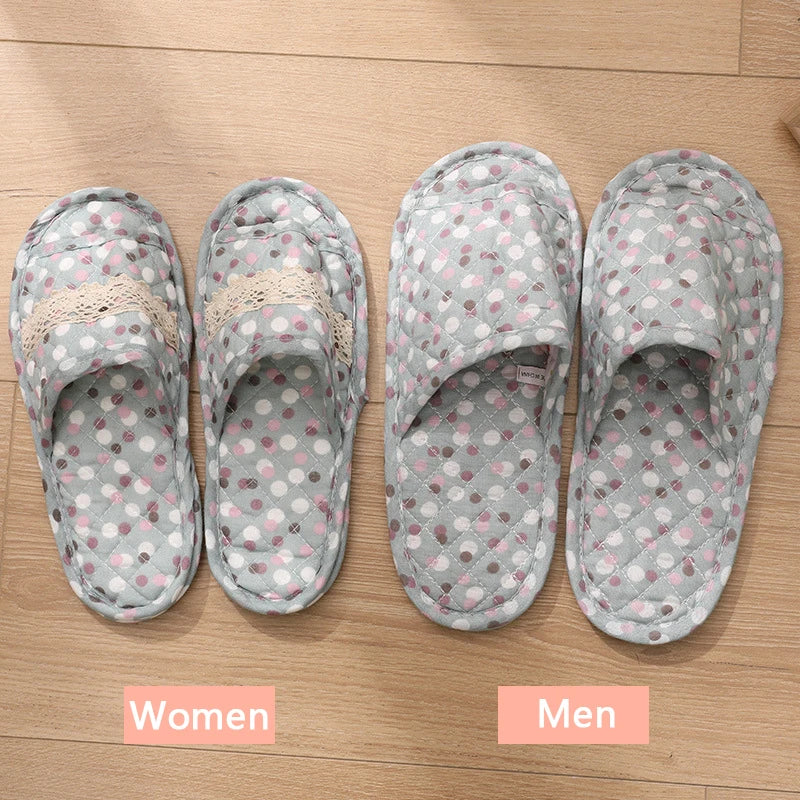 Women Indoor Cotton Slippers Japanese Floral Bedroom Carpet Slippers Soft Toe Sole Slippers Non-Slip Home Bedroom Slippers