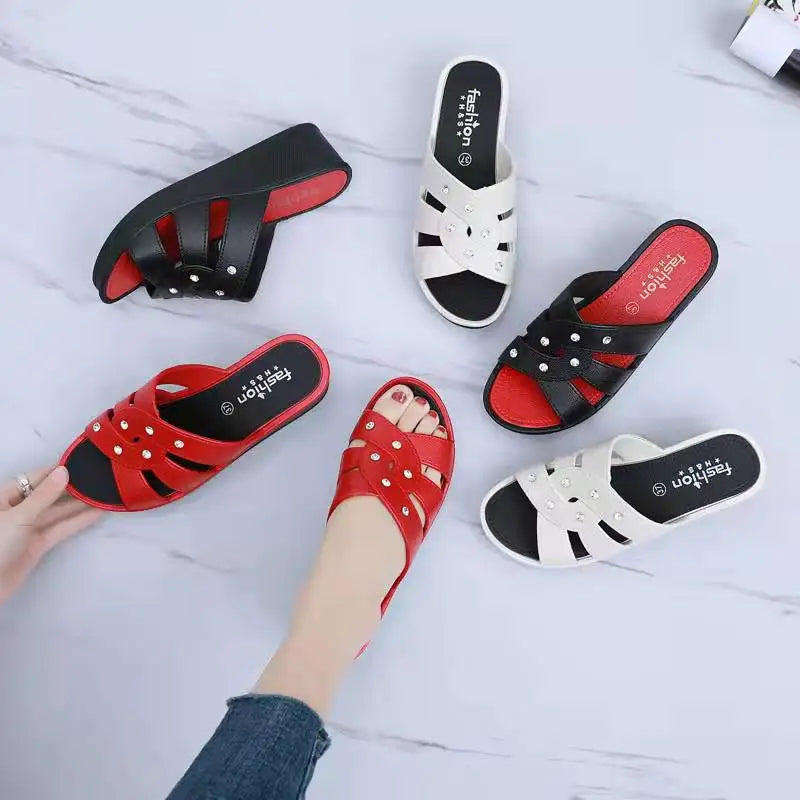 Shoes for Women Summer Women High Heel Slippers Thick Bottom Fashion Home Non-slip Mother Shoes Women Sandals Slippers Women