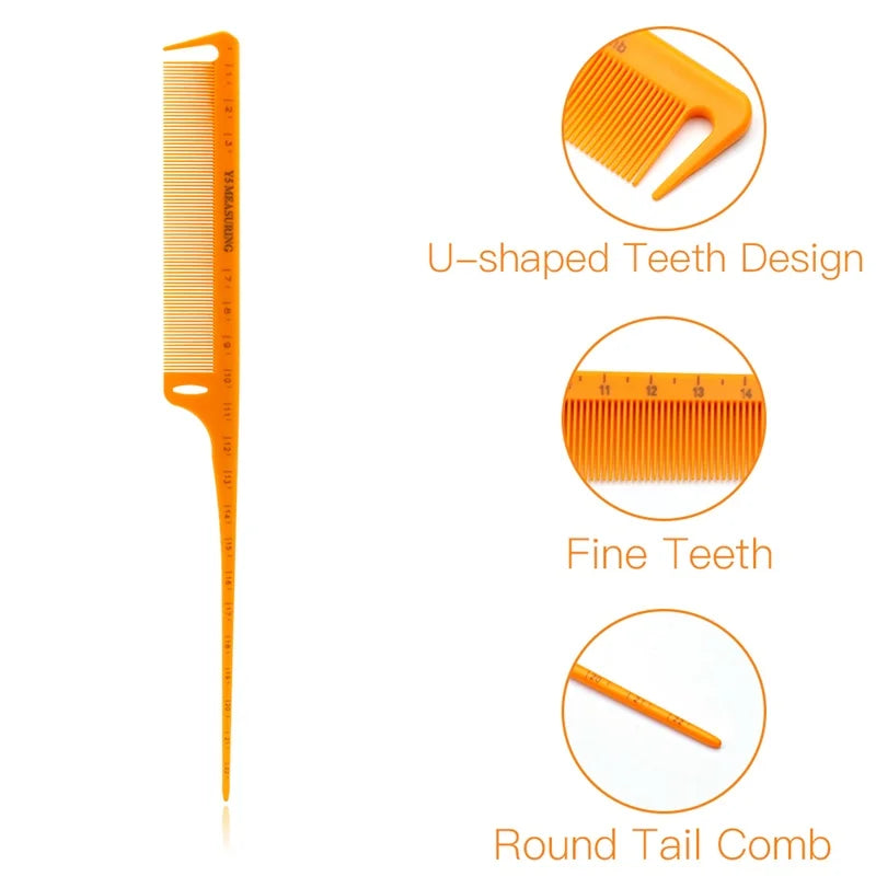 1 Pcs High Quality Hairdresser Comb with Scale Cutting Comb Professional Salon Hairdressing Comb Hair Comb Orange Measuring Comb