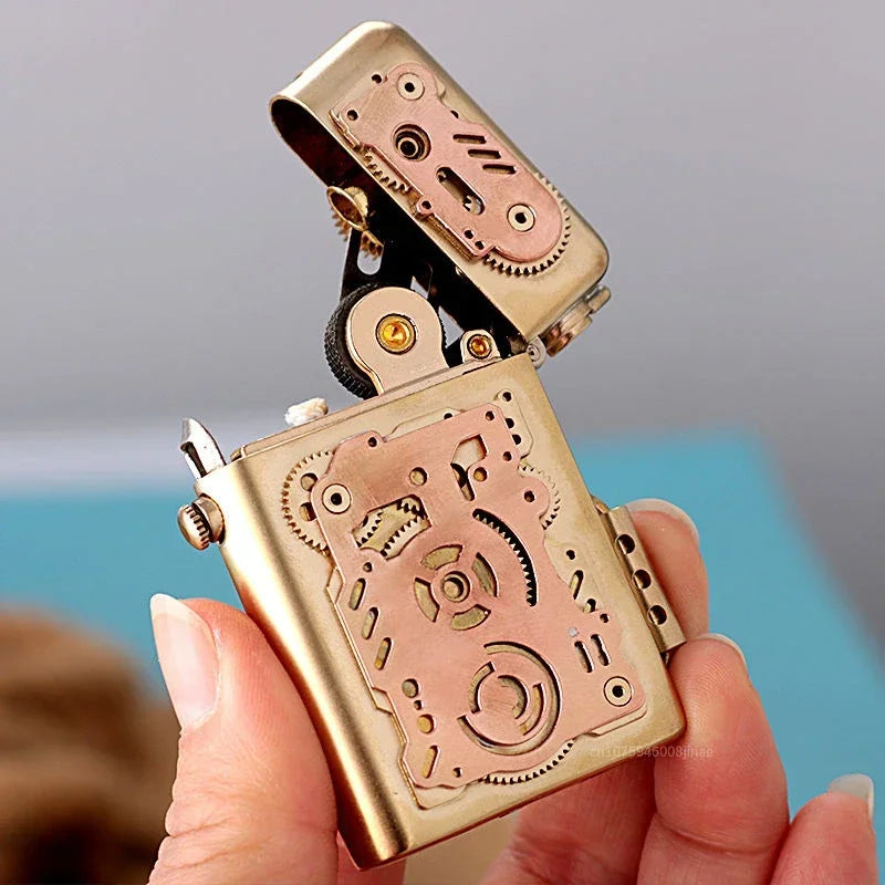 Zorro Personalized Mechanical Steampunk Lighter Creative Pure Copper Kerosene Lighter  Gear Linkage Cool Men's Gift