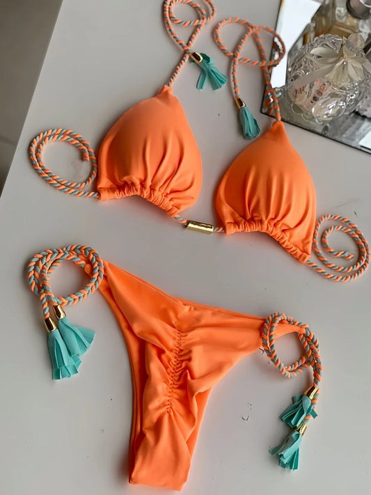 Swimwear Bathing Suit Lace Up Bikini Set Swimsuit Women Bikinis Set Sexy Drawstring Bikini Beach 2 Pieces Set