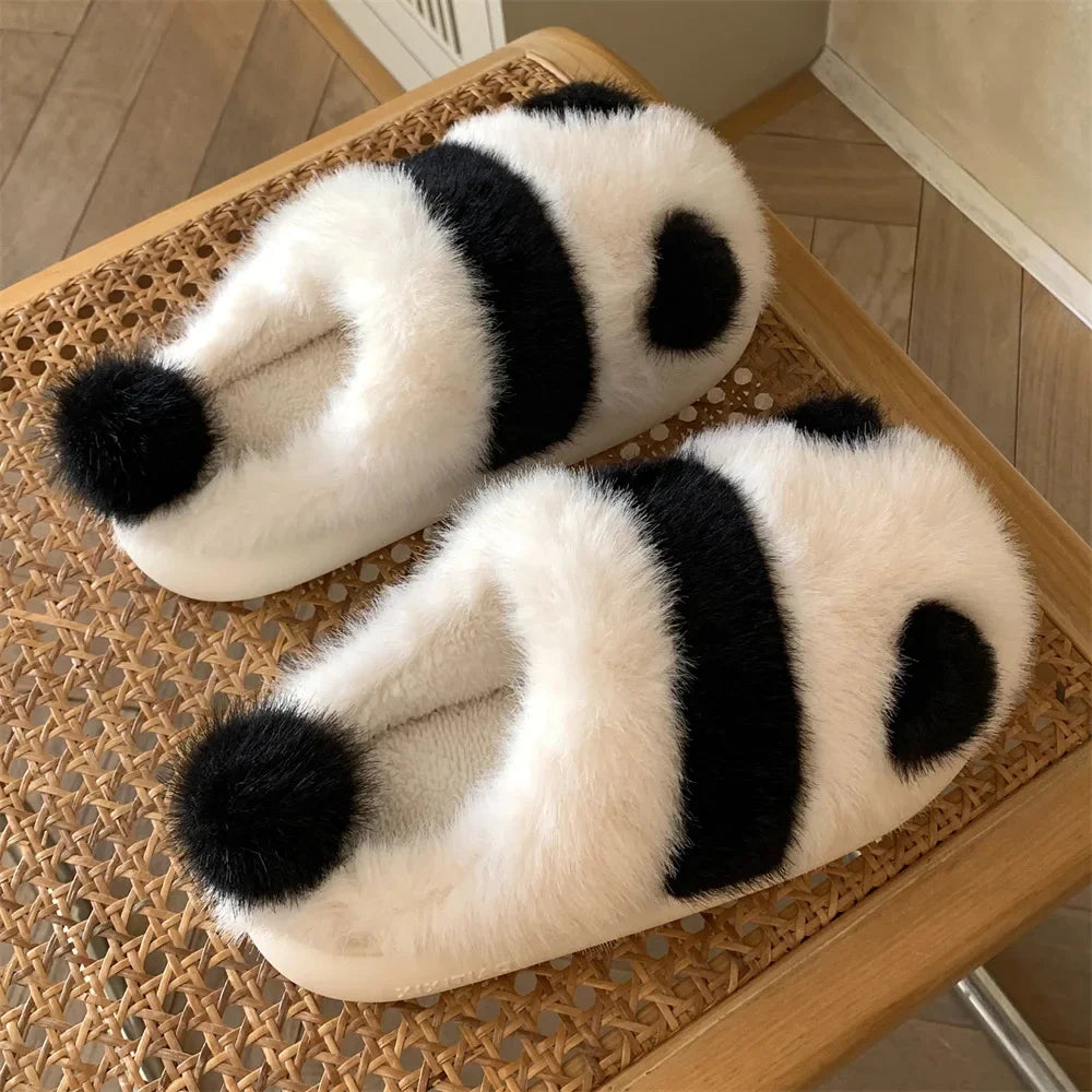 2023 New Winter Women's Plush Slippers Soft Cute Panda Baotou Cotton Shoes Thickened Warm Home Anti Slip Soft Sole Shoes Girl