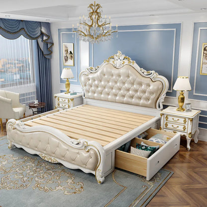 King Size Frame European Bed Double Bedroom Wooden Luxury European Style Bed Modern Beauty Camas Matrimonial Nordic Furniture