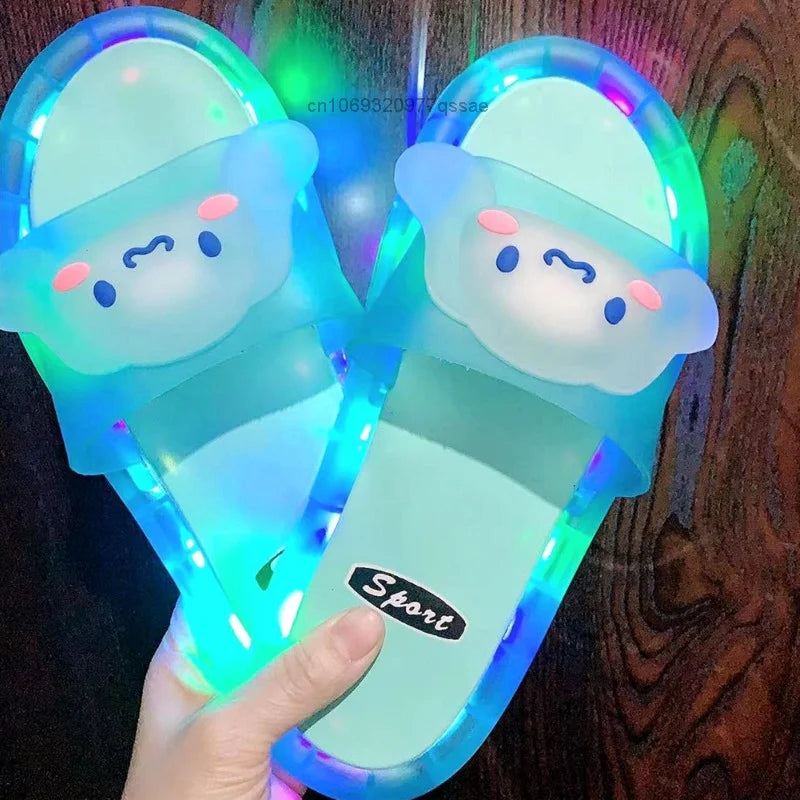 Sanrio Luminous Kuromi Slippers for Women Bathroom Wearing New Cartoon Melody Flash Fashionable and Cool LED Light Shoes