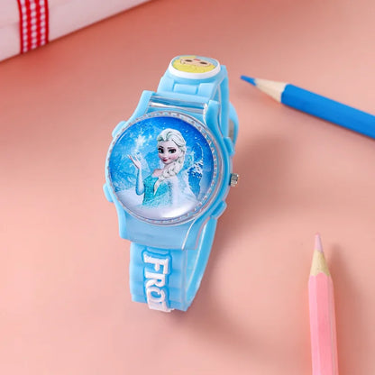 Flip Rotating Children's Watch Frozen Princess Aisha SpiderMan Cartoon Clock Top Student Decompression Girl Boy Quartz Watches