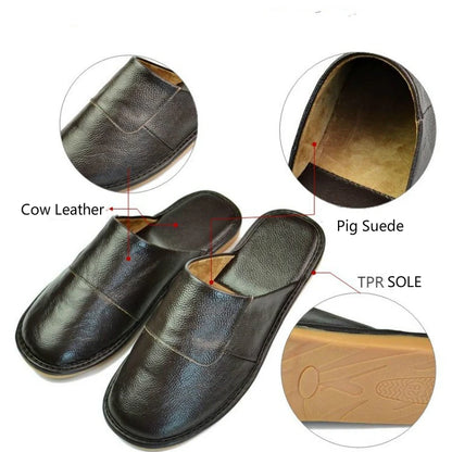 Luxury Indoor Cow Split Leather Men Slippers House Quality Bedroom Men Casual Shoes Spring Autumn Homen Men Leather Slippers