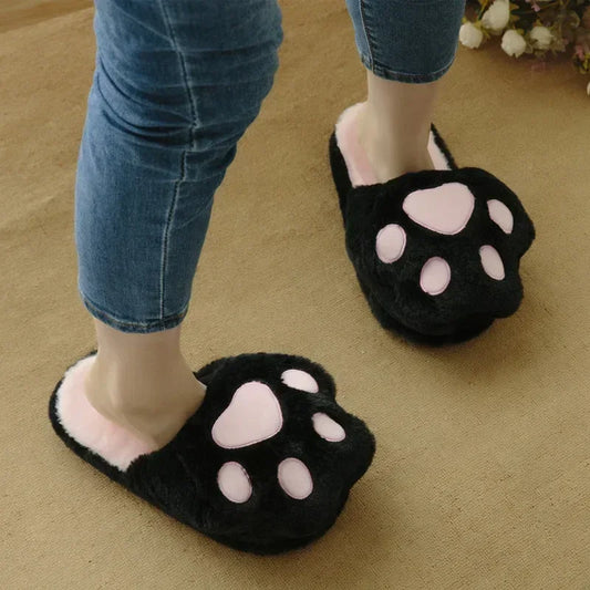 Kawaii Cat Paw Slippers Home Cotton Slippers Fluffy Fur Claw Plush Slippers Non Slip Winter Warm Shoes Women Christmas Gift