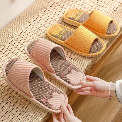 Linen Slippers Indoor Home Breathable Women Men Slides Linen Couples Anti-slip Shoes Beach Sandals Shoes Comfortable Flats