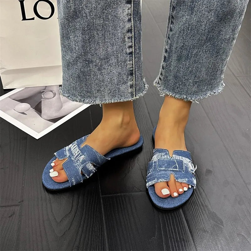 Shoes Woman 2024 Trend Summer Women's New Denim Sandals Personality European and American Style Designer Exclusive Design