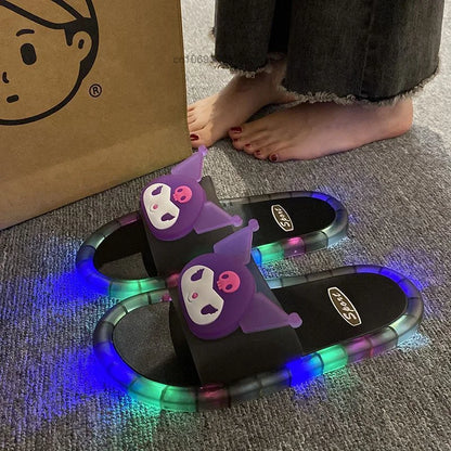 Sanrio Luminous Kuromi Slippers for Women Bathroom Wearing New Cartoon Melody Flash Fashionable and Cool LED Light Shoes