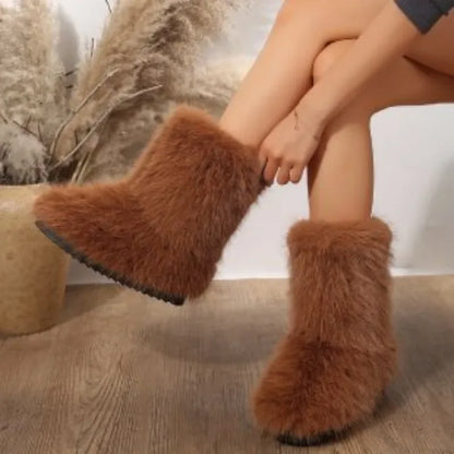 Women's Winter Snow Boots Outdoor Luxury Furry Faux Fox Fur Boots Woman Plush Warm Platform Shoes New Fashion Bottes Big Size