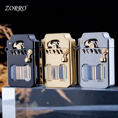 ZORRO Metal Mech High Quality Grinding Wheel One Click Launch Ignition Kerosene Lighter Visible Gas Window Lighters Smoking Gift