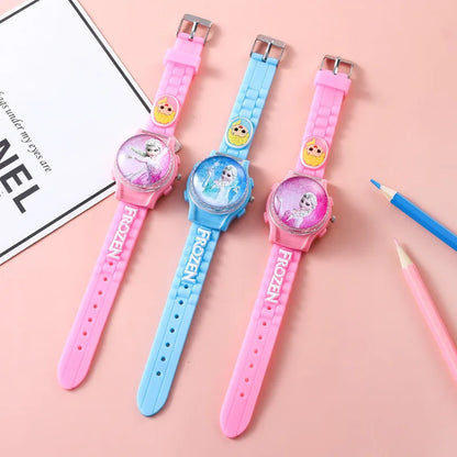 Flip Rotating Children's Watch Frozen Princess Aisha SpiderMan Cartoon Clock Top Student Decompression Girl Boy Quartz Watches