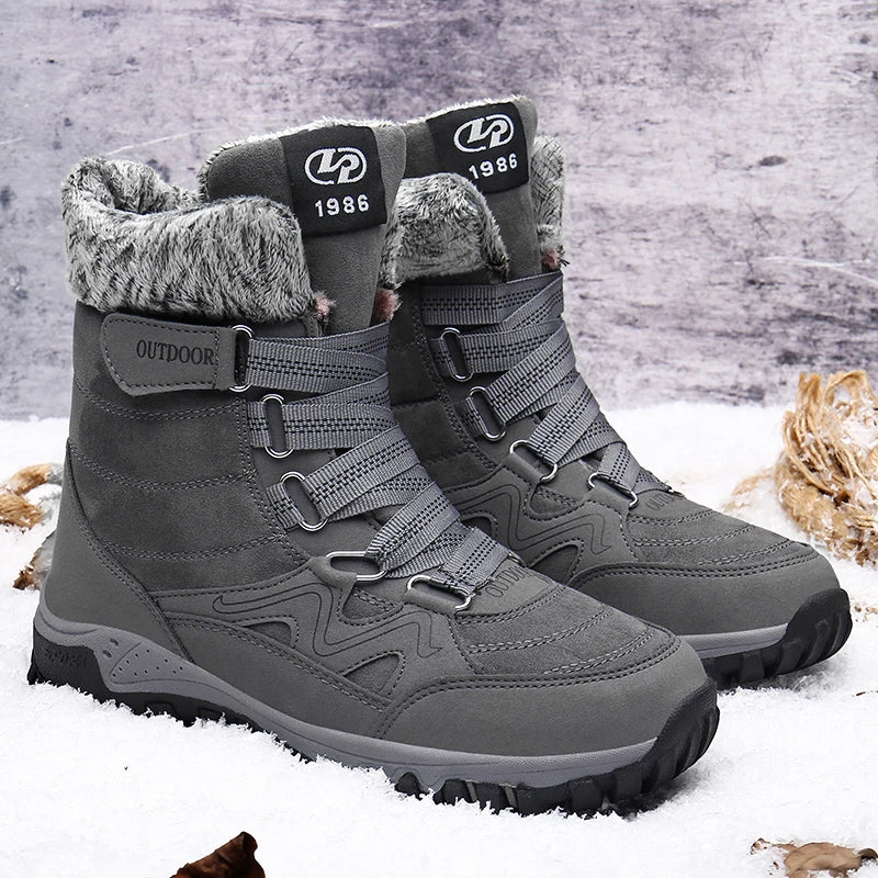 New Winter Men Snow Boots Fur Plush Warm Men Ankle Boots Plus Size Waterproof Men Boots Outdoor Non-Slip Hiking Boots Work Shoes