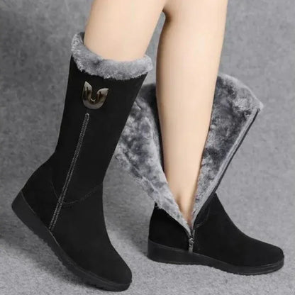 Women's Shoes Fashion Women Warm Chelsea High Fur Boots 2024 New Women Boots Mid-calf Plush Snow Flat Boots Zapatos Para Mujeres