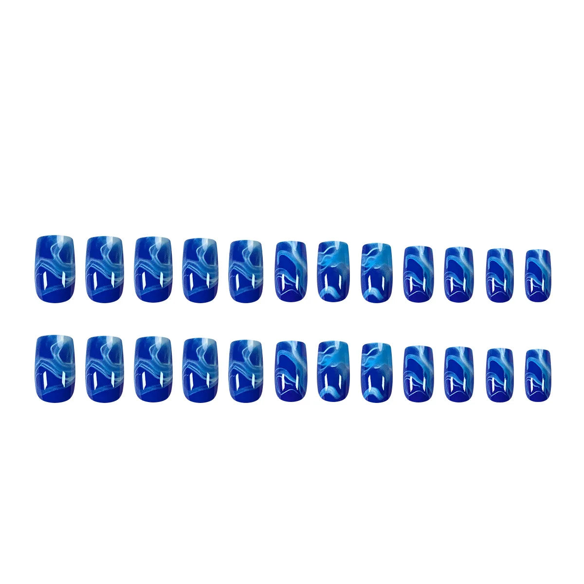 24Pc Blue Ocean Fake Nails Short Square Head Ballet False Nails French Ballerina Press on Nails Full Cover Acrylic Nail Art Tips