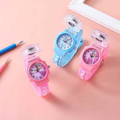 Flip Rotating Children's Watch Frozen Princess Aisha SpiderMan Cartoon Clock Top Student Decompression Girl Boy Quartz Watches