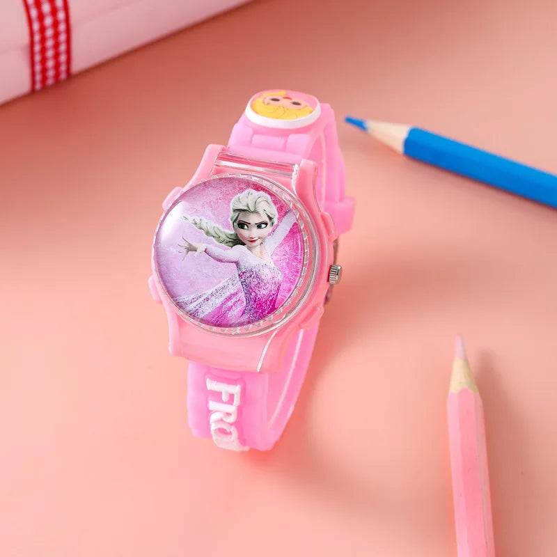 Flip Rotating Children's Watch Frozen Princess Aisha SpiderMan Cartoon Clock Top Student Decompression Girl Boy Quartz Watches