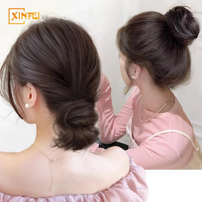 Synthetic Wig Hair Bundle Women's Increase Hair New Style Self-winding Chignon Low Tied Ponytail Fluffy Highlights Hairstyle