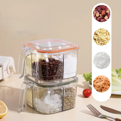 4 Grids Salt Pepper Seasoning Box Transparent Lid Spice Jar Chili Powder Sugar Bowl Condiments Storage Container Kitchen Gadgets