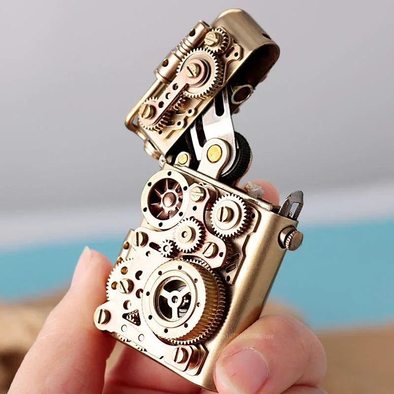 Zorro Personalized Mechanical Steampunk Lighter Creative Pure Copper Kerosene Lighter  Gear Linkage Cool Men's Gift