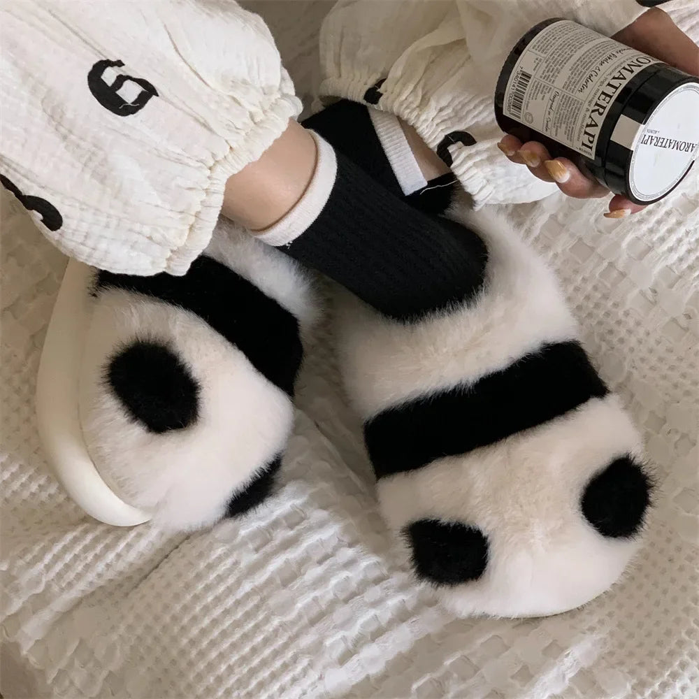 2023 New Winter Women's Plush Slippers Soft Cute Panda Baotou Cotton Shoes Thickened Warm Home Anti Slip Soft Sole Shoes Girl