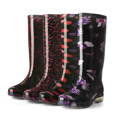 Water Shoes Women's Rain Boots Long Tube Ladies Fashion Rain Boots Waterproof Non-slip Medium and High Rubber Boots Work Boots