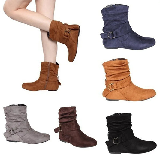 Botines Fashion Women Boot Suede and Calf Fashion Boot Fall Low Heel Foot Cover British Wind Platform Boot Large Size Women Shoe