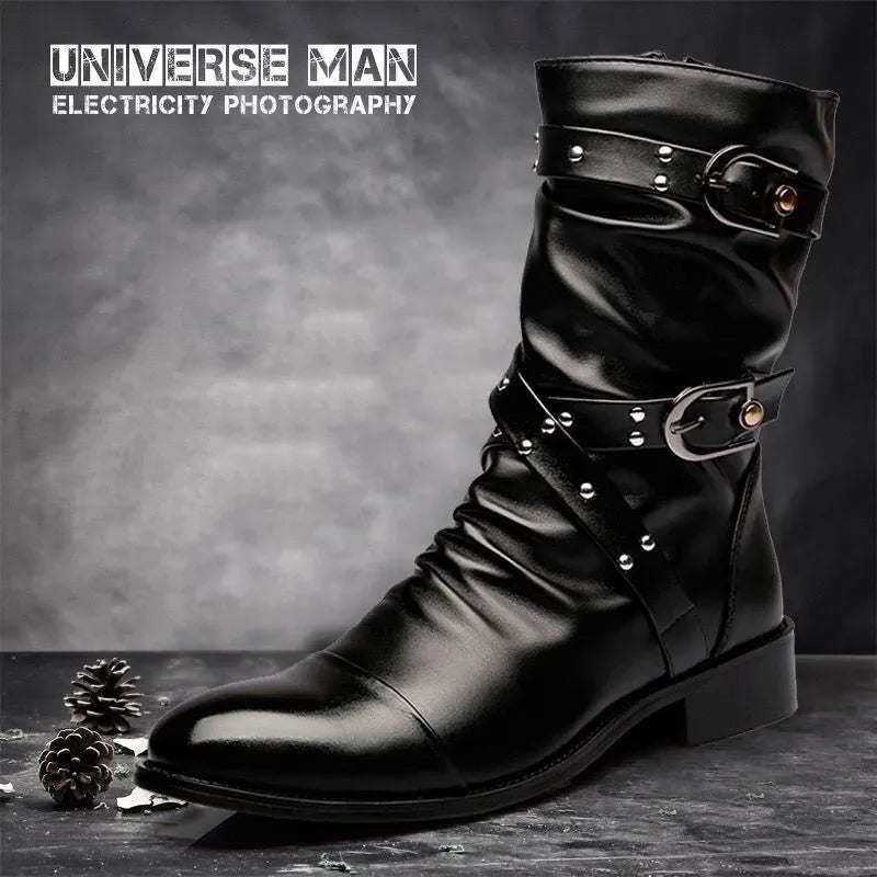 Designer Men's Boots High Quality Biker Boots Black Punk Rock Shoes Men Fashion Motorcycle Boots Retro Leather Men Chelsea Boot