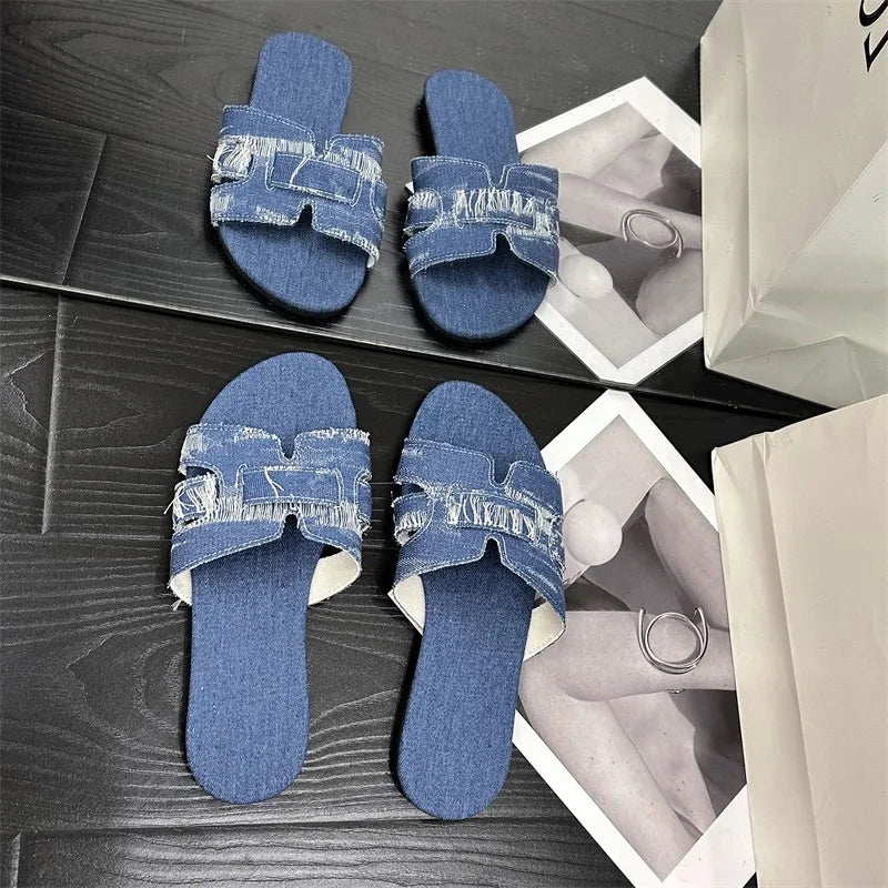 Shoes Woman 2024 Trend Summer Women's New Denim Sandals Personality European and American Style Designer Exclusive Design