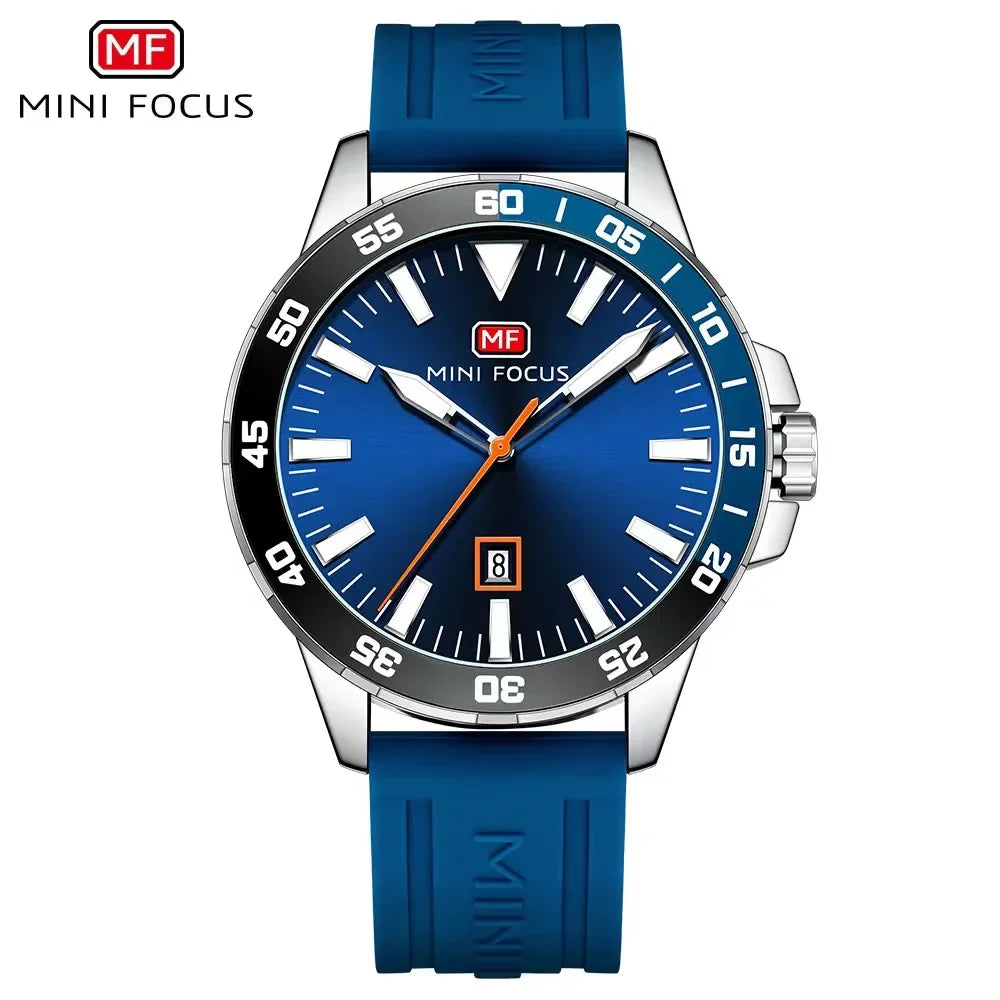 MINI FOCUS Men Quartz Clock Male Casual Fashion Men's Silicone Strap Wristwatch with Calendar Luminous Luxury Watch 0020G