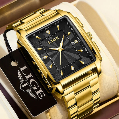 LIGE Fashion Business Watch Men Square Sport Waterproof Watches For Men Top Brand Luxury Military Quartz Chronograph Wristwatch