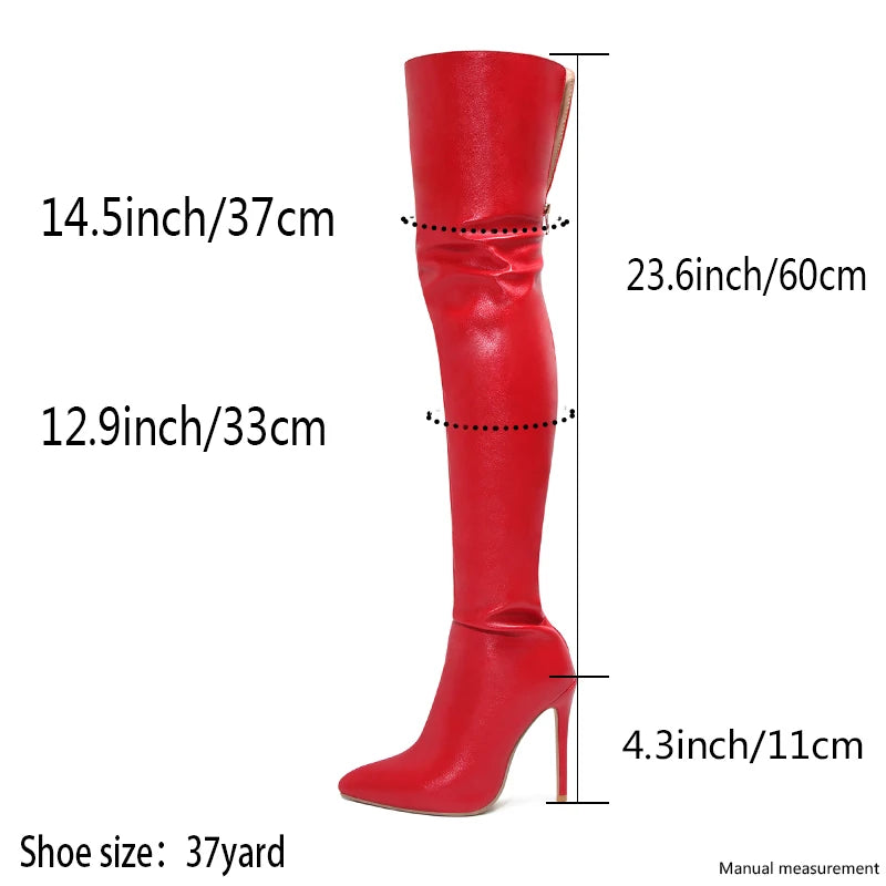 Size 46 Sexy Stiletto High Heels Black Over The Knee Boots Ladies Club Party Slim Leg Thigh High Boots 2024 Winter Female Shoe