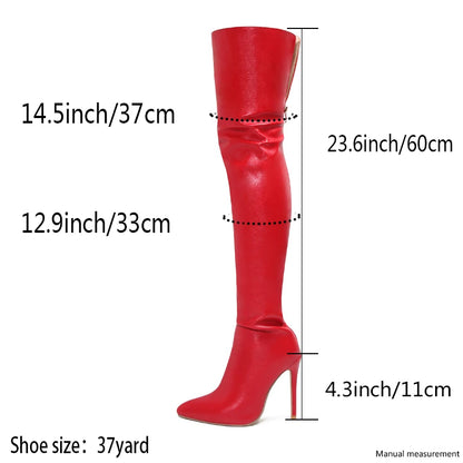 Size 46 Sexy Stiletto High Heels Black Over The Knee Boots Ladies Club Party Slim Leg Thigh High Boots 2024 Winter Female Shoe