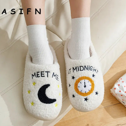 Winter Fashion Women's Slippers Cozy Comfort Meet Me At Midnight Slides Soft Sole Anti-slip Moon Houseshoes Fans Gift