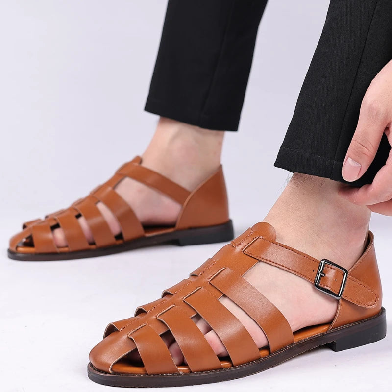 Summer New Men's Sandals High Quality Leather Roman Shoes Men Casual Beach Shoes Luxury Hollow Out sandalias Male Big Size 38-48