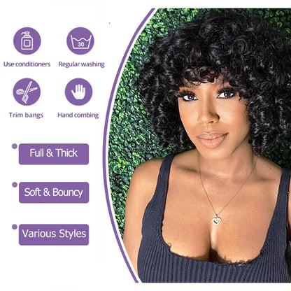 Egg Curls Bob Wig with Bangs Brazilian Virgin Human Hair Short Rose Curly Wig For Women Glueless Bouncy Curly Human Hair Wigs