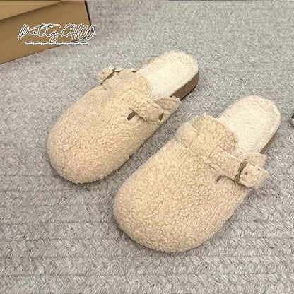 Soft Footbed Teddy Fur Mule Clogs For Woman Winter Warm Plush Slide Sandals Ladies Brand Design Fluffy Birken Shoes